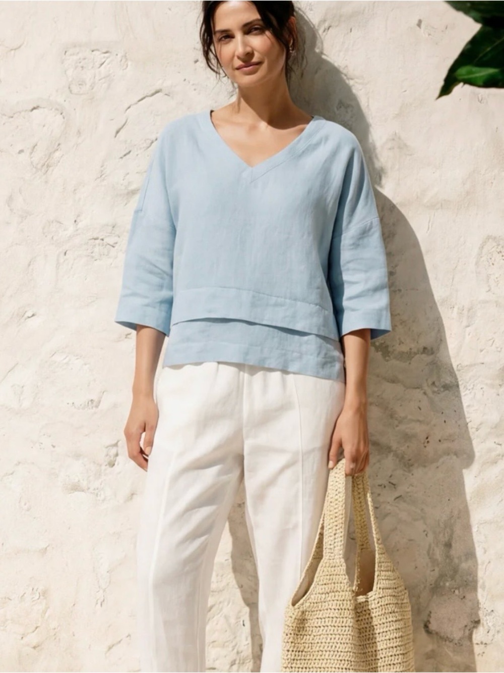Lintico 100% Linen Drop Shoulder Asymmetric Layered Hem Overtop VIOLA